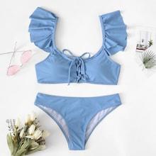 Shein Ruffle Lace-up Bikini Set