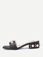 Shein Faux Pearl Embellished Heeled Satin Mules