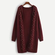 Shein Pearl Beaded Open Front Longline Cardigan
