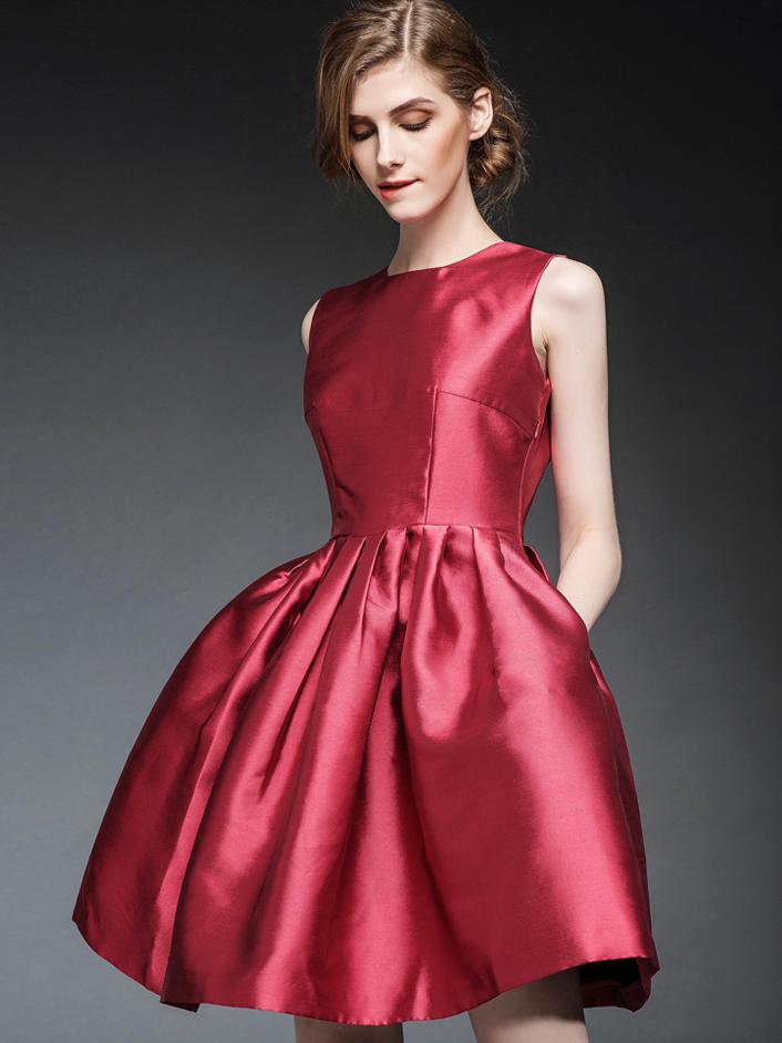 Shein Win Red Round Neck Sleeveless Flare Dress