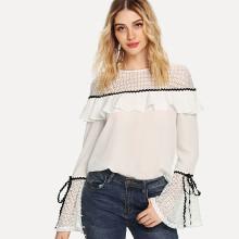 Shein Guipure Lace Trim Knot Flounce Sleeve Top