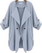 Shein Blue Long Sleeve Pockets Trench Coat