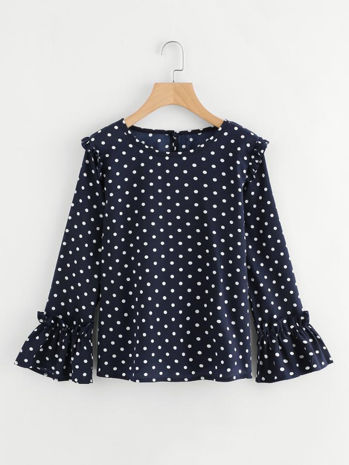 Shein Frill Trim Polka Dot Blouse