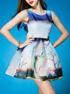 Shein Multicolor Round Neck Sleeveless Print Dress