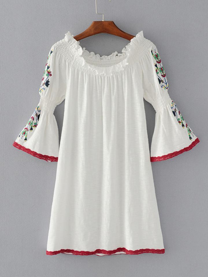 Shein Bell Sleeve Contrast Lace Frill Trim Dress