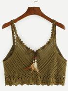 Shein Tie-neck Crop Crochet Cami Top - Olive Green