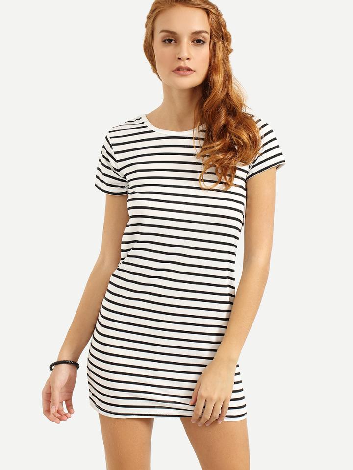 Shein Black White Striped Shift Tee Dress