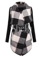Shein Check Plaid Contrast Ribbed Sleeve Belt Coat