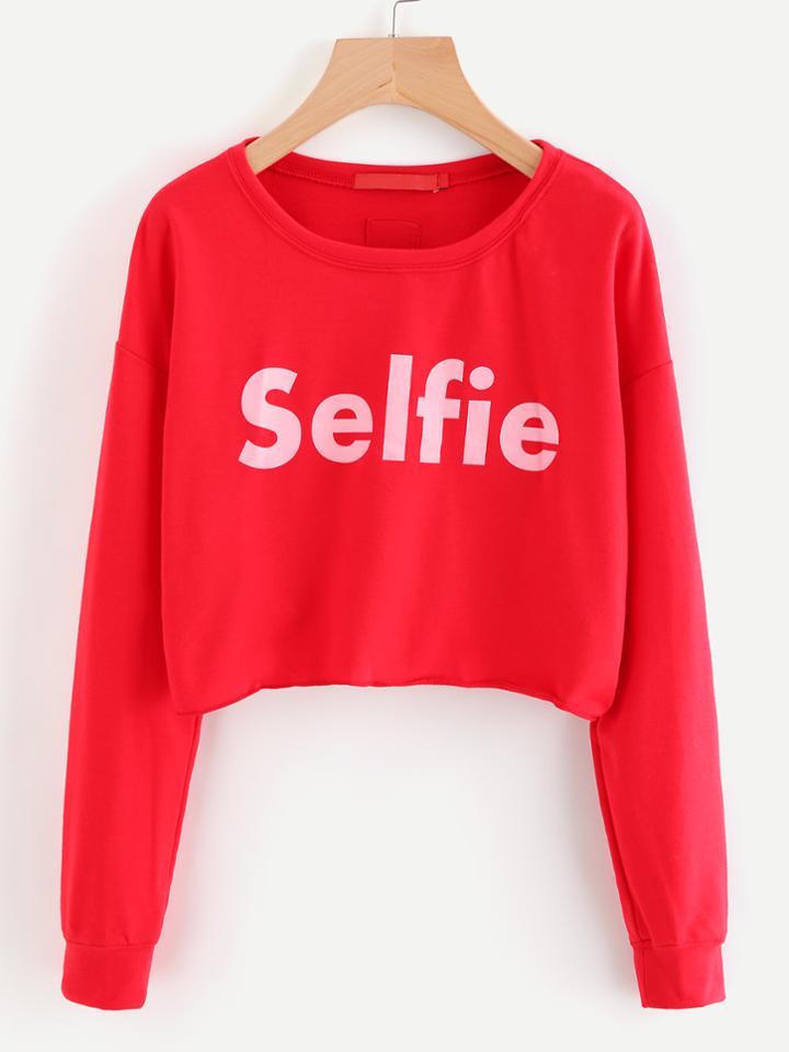 Shein Letter Print Crop Pullover