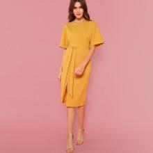 Shein Rolled Up Sleeve Slit Hem Dress