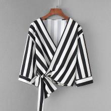 Shein Contrast Stripe Wrap Blouse