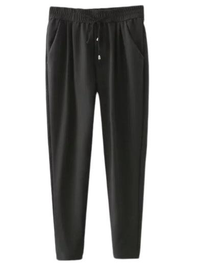 Shein Black Elastic Tie-waist Pockets Pants