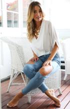 Shein White Batwing Sleeve Loose Blouse