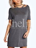 Shein Grey Short Sleeve Cold Shoulder T-shirt Dress