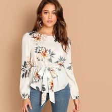 Shein Flower Print Belted Top