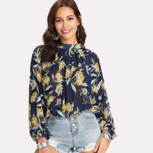 Shein V Cut Back Floral Print Blouse