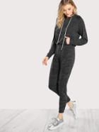 Shein Pocket Front Drawstring Waist Marled Knit Sweat Jumpsuit