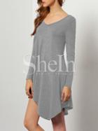 Shein Grey V Neck Asymmetric Dress