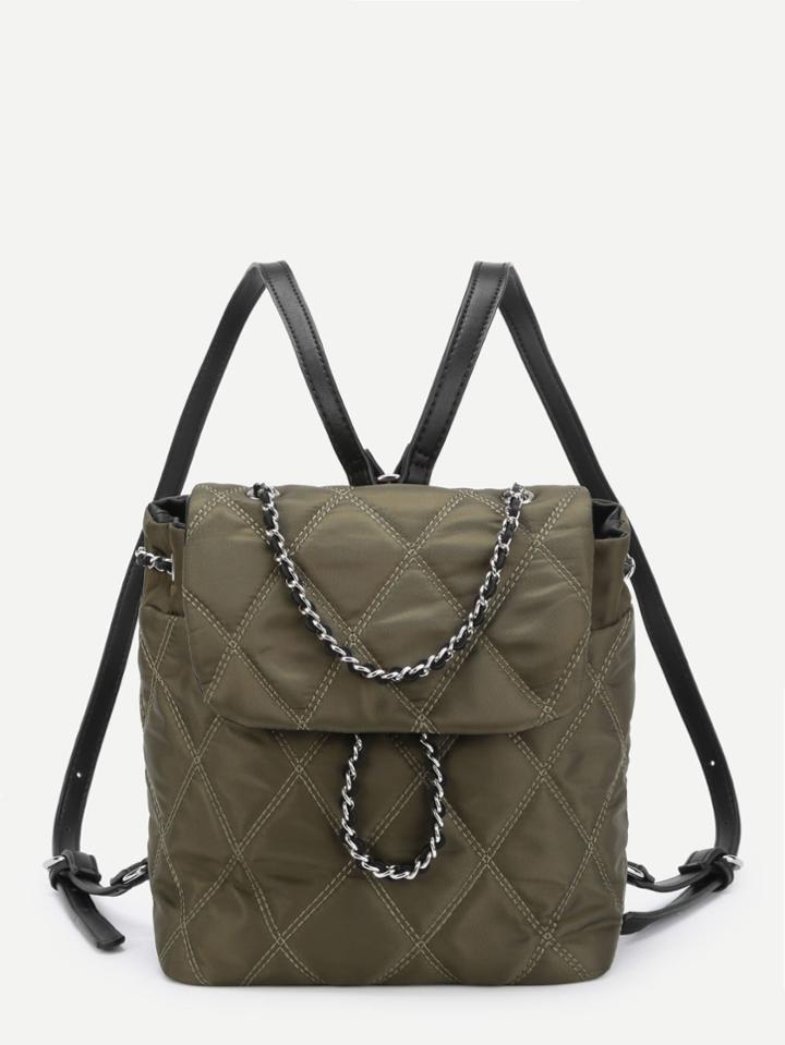 Shein Chain Drawstring Quilted Nylon Backpack