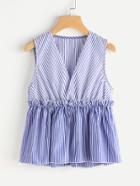 Shein Striped V-cut Peplum Sleeveless Top