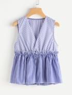 Shein Striped V-cut Peplum Sleeveless Top