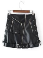 Shein Zipper Detail Belted Moto Skirt