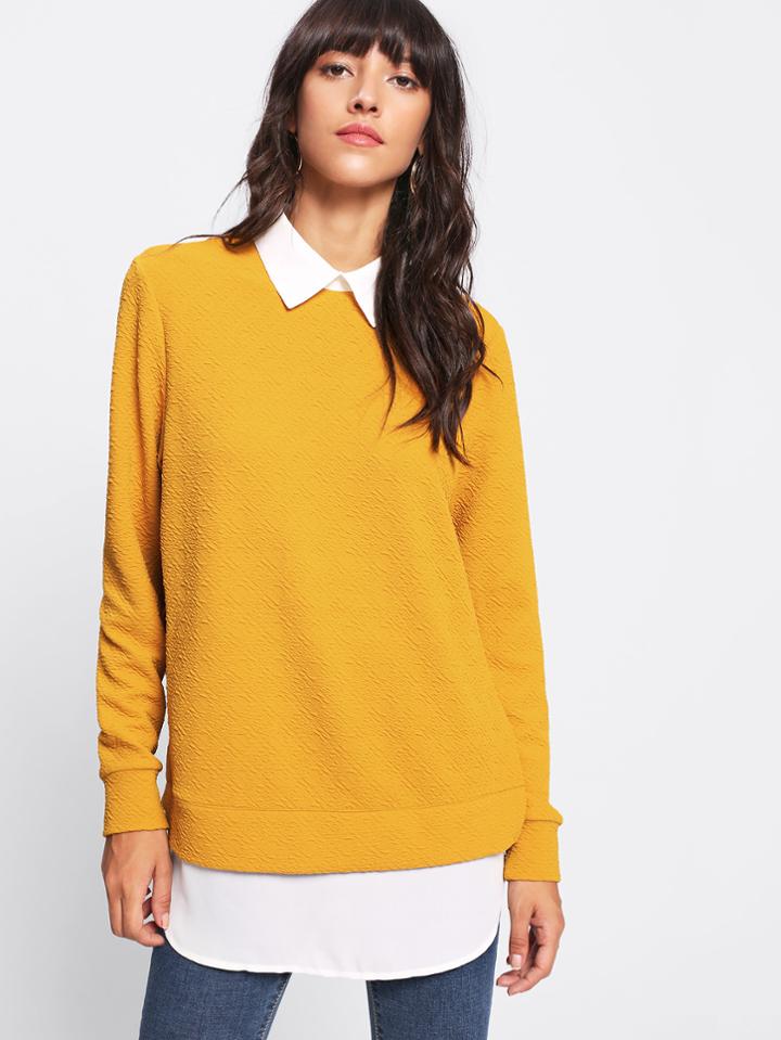 Shein Curved Dip Hem Textured 2 In 1 Sweatshirt