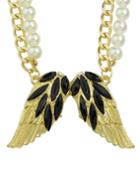 Shein Black Rhinestone Wing Shape Pendant Women Necklace