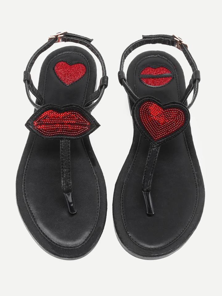 Shein Heart And Lip Design Toe Post Sandals