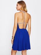 Shein Pearl Beading Strappy Back Fit & Flare Dress