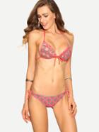Shein Watermelon Red Checkerboard Push-up Bikini Set