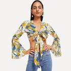 Shein Leaf Print Knot Front Top