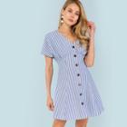 Shein Button Up Fit & Flare Striped Dress