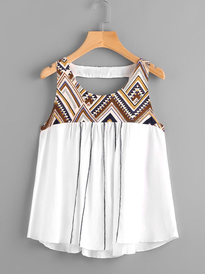 Shein Tribal Print Yoke Cutout Back Smock Tank Top