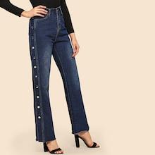 Shein Snap Button Side Raw Hem Jeans