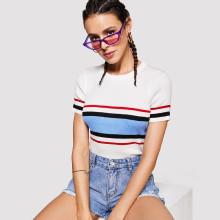 Shein Color Block Knit Ribbed Tee
