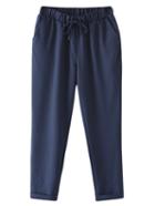 Shein Navy Pockets Elastic Tie-waist Linen Pants