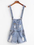 Shein Distressed Denim Overall Shorts With Pockets