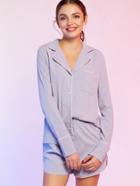 Shein Contrast Trim Pocket Pajama Blouse With Shorts