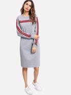 Shein Stripe Contrast Sleeve Sweatshirt Dress
