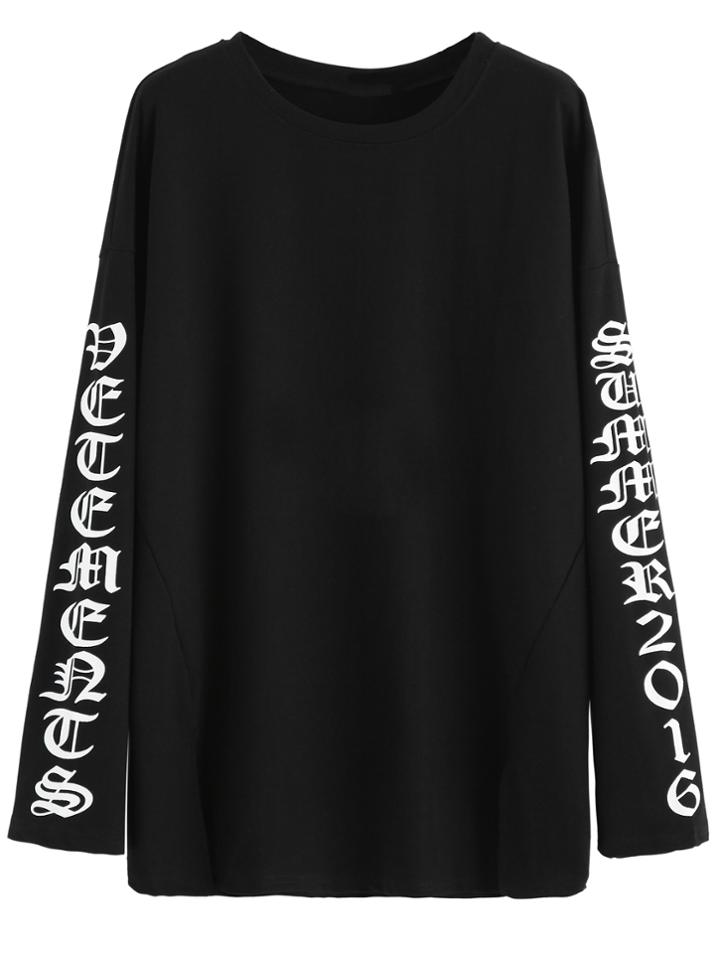 Shein Black Letters Print Long Sleeve T-shirt