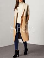 Shein Khaki Color Block Shawl Collar Cardigan