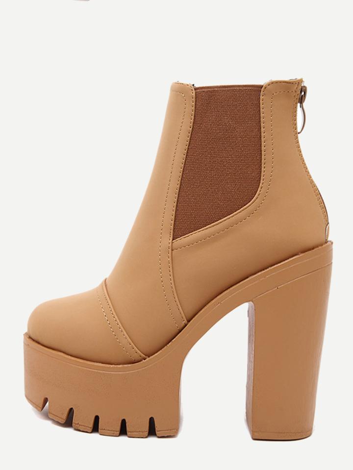 Shein Brown Faux Leather Side Zipper Elastic High Heeled Boots