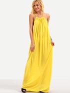 Shein Halter Neck Drop Armhole Loose-fit Dress - Yellow