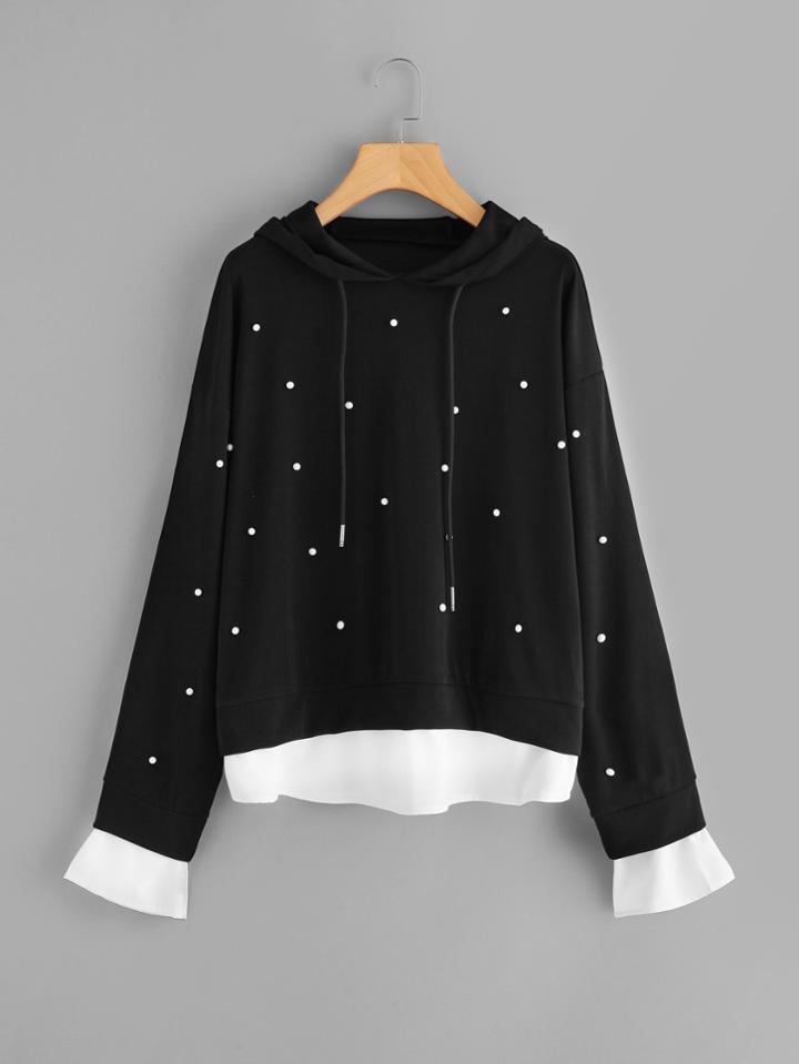 Shein Two Tone Beaded Hoodie Top