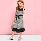 Shein Girls Contrast Collar Sleeveless Top & Skirt Set