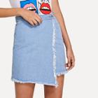 Shein Overlap Asymmetrical Frayed Trim Skirt