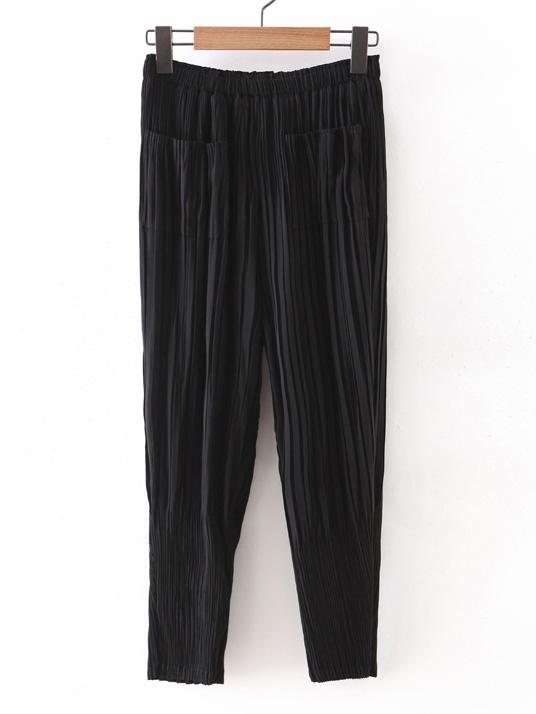 Shein Black Elastic Waist Pleated Chiffon Pants