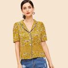 Shein Contrast Lace Floral Print Collar Blouse