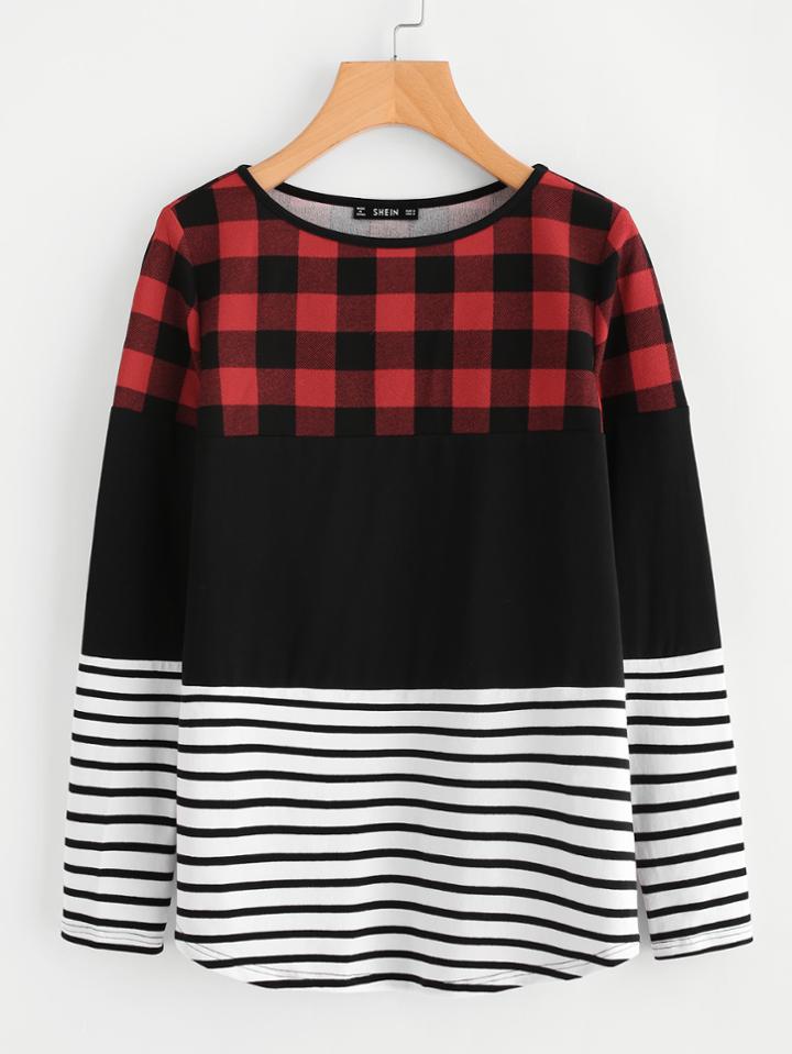 Shein Cut And Sew Mixed Print Tee